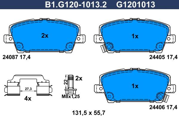 Galfer B1.G120-1013.2 - Комплект спирачно феродо, дискови спирачки vvparts.bg