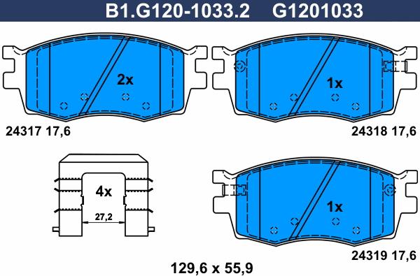 Galfer B1.G120-1033.2 - Комплект спирачно феродо, дискови спирачки vvparts.bg