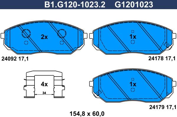Galfer B1.G120-1023.2 - Комплект спирачно феродо, дискови спирачки vvparts.bg