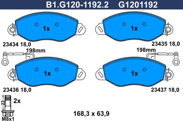 Galfer B1.G120-1192.2 - Комплект спирачно феродо, дискови спирачки vvparts.bg