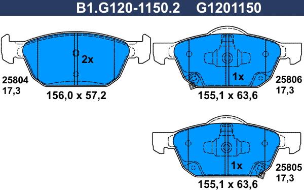 Galfer B1.G120-1150.2 - Комплект спирачно феродо, дискови спирачки vvparts.bg
