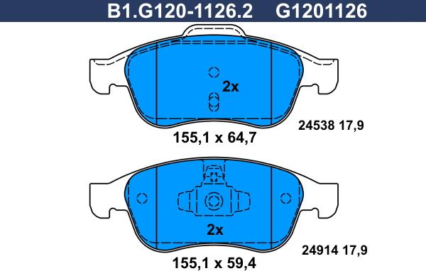 Galfer B1.G120-1126.2 - Комплект спирачно феродо, дискови спирачки vvparts.bg
