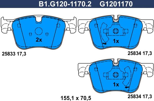 Galfer B1.G120-1170.2 - Комплект спирачно феродо, дискови спирачки vvparts.bg