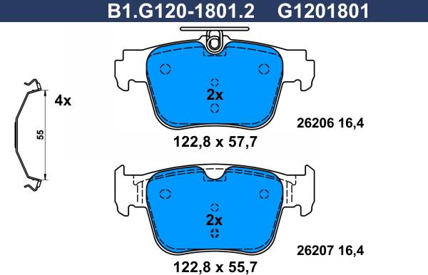 Galfer B1.G120-1801.2 - Комплект спирачно феродо, дискови спирачки vvparts.bg