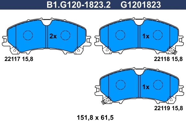 Galfer B1.G120-1823.2 - Комплект спирачно феродо, дискови спирачки vvparts.bg