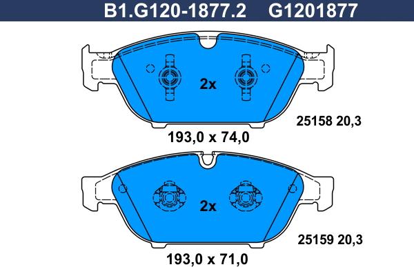 Galfer B1.G120-1877.2 - Комплект спирачно феродо, дискови спирачки vvparts.bg