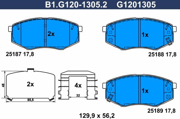 Galfer B1.G120-1305.2 - Комплект спирачно феродо, дискови спирачки vvparts.bg