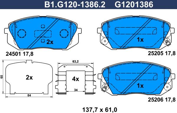 Galfer B1.G120-1386.2 - Комплект спирачно феродо, дискови спирачки vvparts.bg