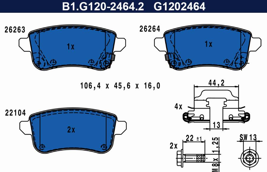 Galfer B1.G120-2464.2 - Комплект спирачно феродо, дискови спирачки vvparts.bg