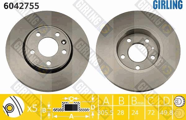 Girling 6042755 - Спирачен диск vvparts.bg