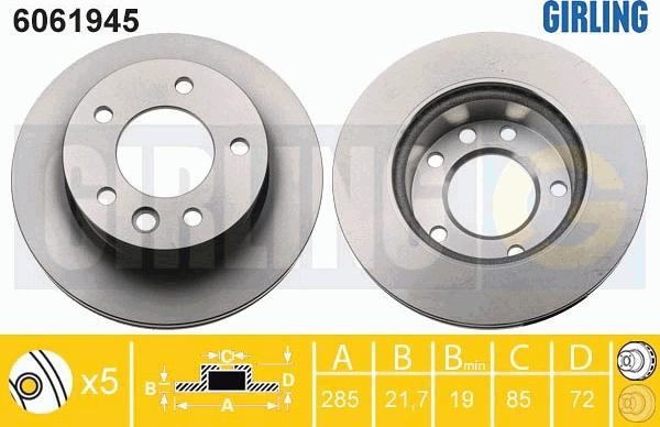 Girling 6061945 - Спирачен диск vvparts.bg