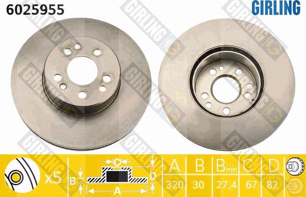 Girling 6025955 - Спирачен диск vvparts.bg