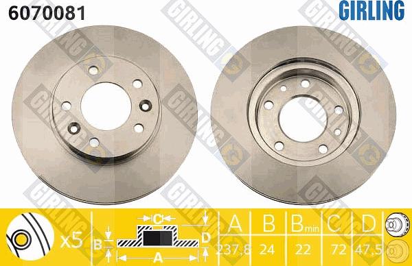 Girling 6070081 - Спирачен диск vvparts.bg