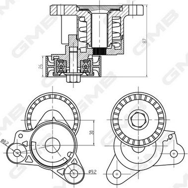 GMB GAT30360 - Ремъчен обтегач, пистов ремък vvparts.bg