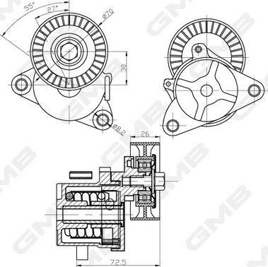 GMB GAT31480 - Ремъчен обтегач, пистов ремък vvparts.bg