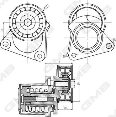 GMB GAT32380 - Ремъчен обтегач, пистов ремък vvparts.bg