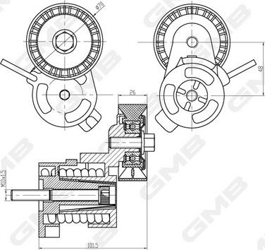 GMB GAT21490 - Ремъчен обтегач, пистов ремък vvparts.bg