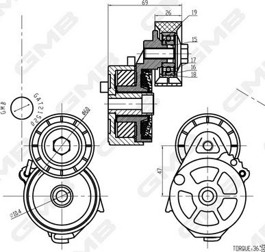 GMB GAT21520 - Ремъчен обтегач, пистов ремък vvparts.bg