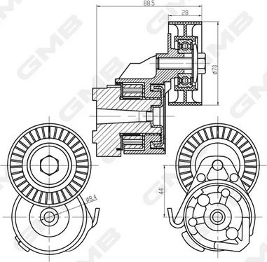 GMB GAT22450 - Ремъчен обтегач, пистов ремък vvparts.bg