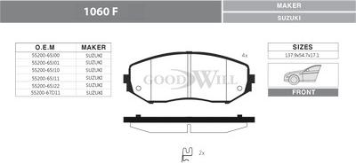 GoodWill 1060 F - Комплект спирачно феродо, дискови спирачки vvparts.bg