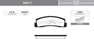 GoodWill 1061 F - Комплект спирачно феродо, дискови спирачки vvparts.bg