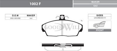 GoodWill 1002 F - Комплект спирачно феродо, дискови спирачки vvparts.bg