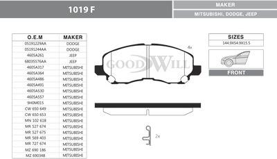 GoodWill 1019 F - Комплект спирачно феродо, дискови спирачки vvparts.bg