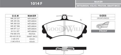 GoodWill 1014 F - Комплект спирачно феродо, дискови спирачки vvparts.bg