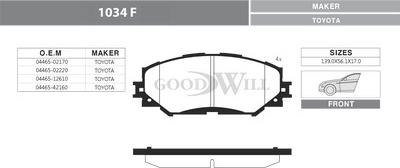 GoodWill 1034 F - Комплект спирачно феродо, дискови спирачки vvparts.bg