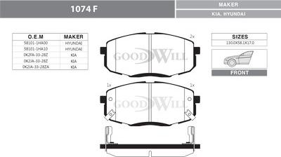 GoodWill 1074 F - Комплект спирачно феродо, дискови спирачки vvparts.bg