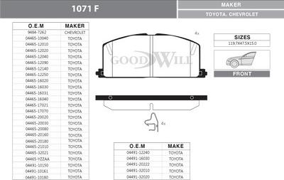 GoodWill 1071 F - Комплект спирачно феродо, дискови спирачки vvparts.bg