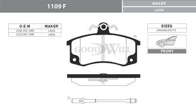 GoodWill 1109 F - Комплект спирачно феродо, дискови спирачки vvparts.bg