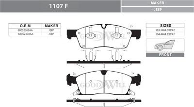 GoodWill 1107 F - Комплект спирачно феродо, дискови спирачки vvparts.bg