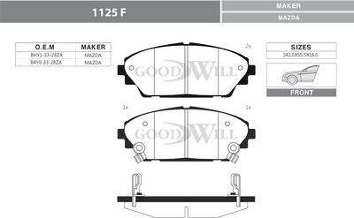 GoodWill 1125 F - Комплект спирачно феродо, дискови спирачки vvparts.bg