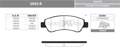 GoodWill 2093 R - Комплект спирачно феродо, дискови спирачки vvparts.bg