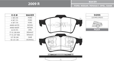 GoodWill 2009 R - Комплект спирачно феродо, дискови спирачки vvparts.bg