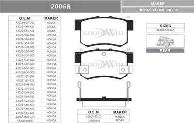 GoodWill 2006 R - Комплект спирачно феродо, дискови спирачки vvparts.bg