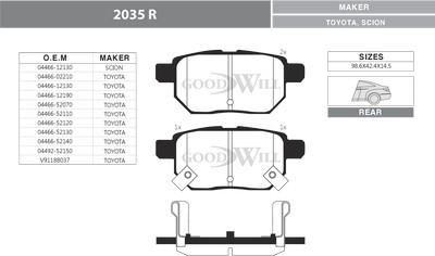 GoodWill 2035 R - Комплект спирачно феродо, дискови спирачки vvparts.bg