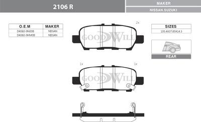 GoodWill 2106 R - Комплект спирачно феродо, дискови спирачки vvparts.bg