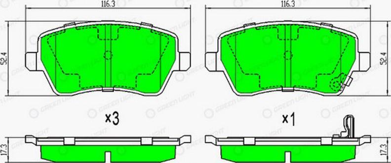 Green Light GLBP0008 - Комплект спирачно феродо, дискови спирачки vvparts.bg