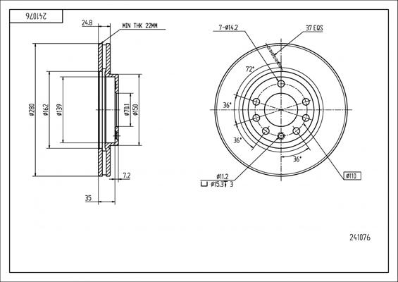 Hart 241 076 - Спирачен диск vvparts.bg