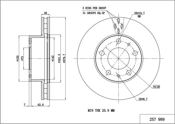 Hart 257 989 - Спирачен диск vvparts.bg