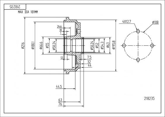 Hart 218 235 - Спирачен барабан vvparts.bg