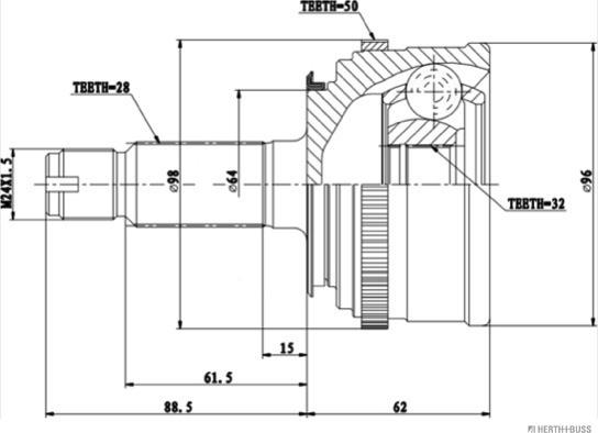 Herth+Buss Jakoparts J2824136 - Каре комплект, полуоска vvparts.bg