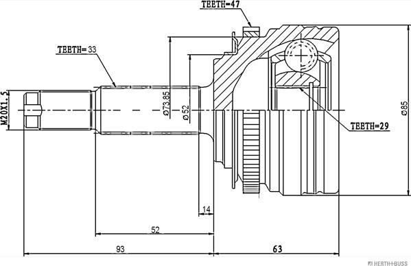 Herth+Buss Jakoparts J2820903 - Каре комплект, полуоска vvparts.bg