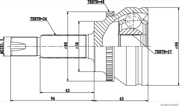 Herth+Buss Jakoparts J2822140 - Каре комплект, полуоска vvparts.bg