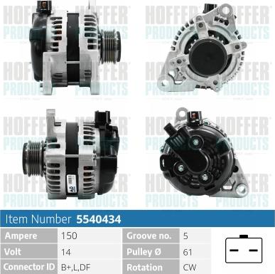 Hoffer H5540434 - Генератор vvparts.bg