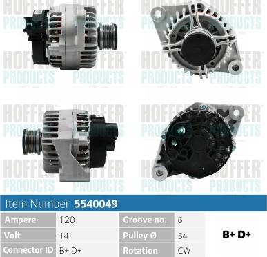 Hoffer H5540049 - Генератор vvparts.bg