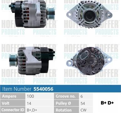 Hoffer H5540056 - Генератор vvparts.bg