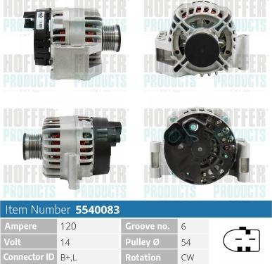 Hoffer H5540083 - Генератор vvparts.bg